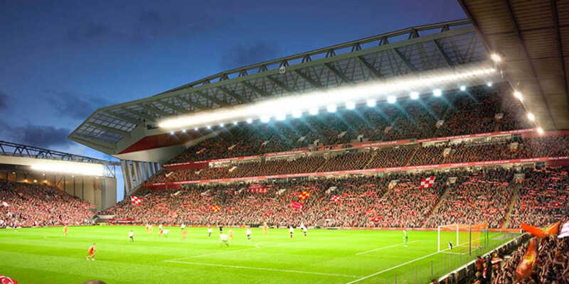 Khán đài The Kop rực rỡ sắc đỏ cuồng nhiệt