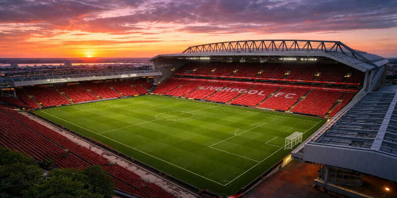 Sân Anfield lung linh dưới ánh đèn đêm